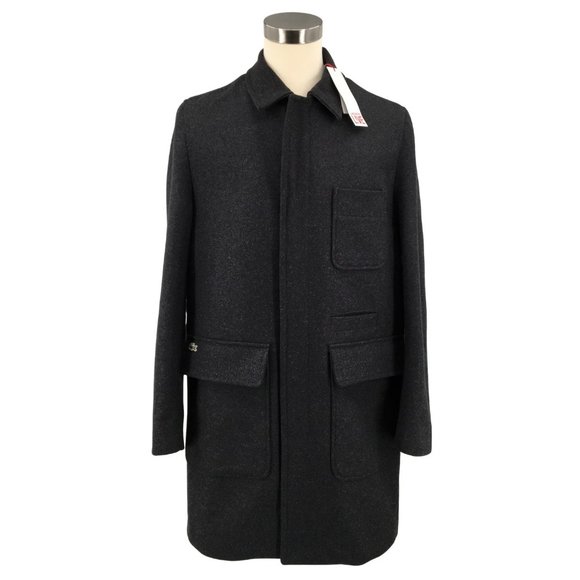 Lacoste LIVE Men's Charcoal Black Wool Zip Front Coat Jacket NWT Size 56/XXL - Picture 1 of 11